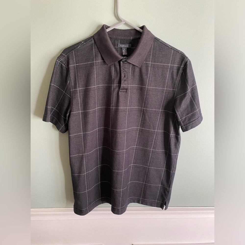 Van Heusen Men’s Short Sleeve Polo Shirt Charcoal Windowpane Check - Size Medium